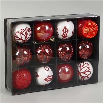 Ёлочные игрушки «Мелодия элитная», шары новогодние, d=6 см, набор 12 шт., ассорти, белый/красный