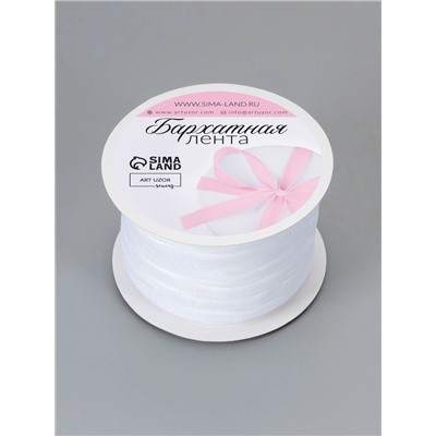 Лента бархатная, 6 мм, 18±1 м, белая №01