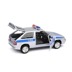 Машина металл ВАЗ-2113 Полиция 12 см, (двери, серебристый,свет-звук) в коробке