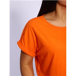 Футболка без рисунка с отворотами на рукавах, хлопок 100%, Арт. 561 (Оранжевый)