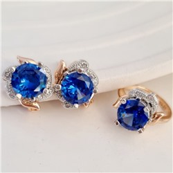 Комплект ювелирная бижутерия коллекция  "Дубай" серьги и кольцо 20 р, покрытие: позолота, вставка: фианиты, цвет: синий и прозрачный, арт.313.121-20