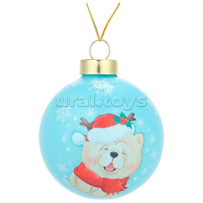 Новогоднее украшение. Елочный стеклянный шар "Милый чау-чау" 6см