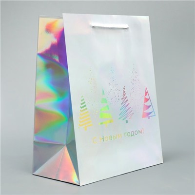 Пакет новогодний подарочный голографический «С Новым годом», 18×23×10 см
