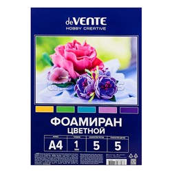 Фоамиран цветной A4 "Hobby Creative" 5 цв, 5 л, толщина 1 мм, пластиковый пакет с европодвесом, пастельные цвета