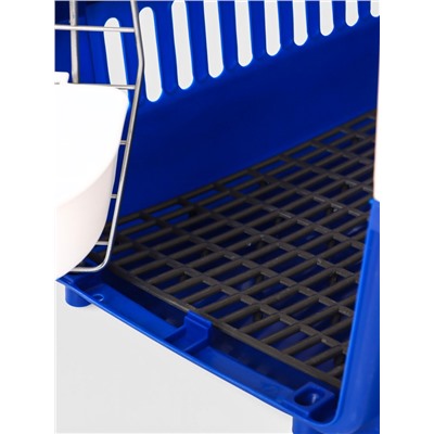 Переноска для животных, 49×31×31 см, с поддоном-решёткой и миской, пластик, белая, синяя