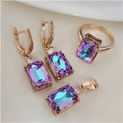 Комплект ювелирной бижутерии коллекция "Дубай" серьги, кулон и кольцо 17 р, покрытие позолота, вставка: фианит, цвет: розовый и голубой, арт.313.187-17
