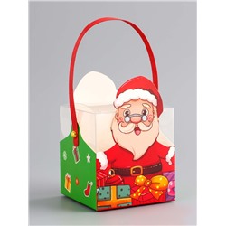 Складная коробка PVC с ручками, подарочная новогодняя, «Санта и Рудольф», 9×9×9.5 см