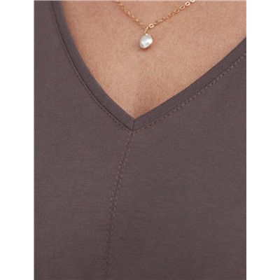 Платье свободное с V-вырезом из 100% хлопка с поясом и разрезом