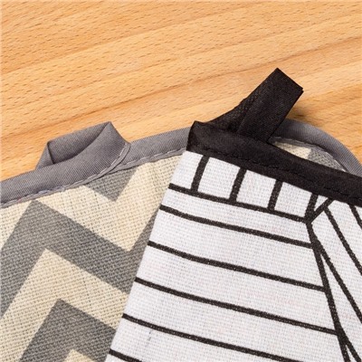 Кухонный набор «Доляна», варежка, прихватка, 100% пэ, рогожка 200 г/м, белый/серый