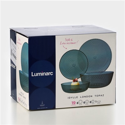 Столовый сервиз Luminarc «Идиллия», 19 предметов: 6 тарелок d=25 см, 6 тарелок d=19 см, 6 тарелок d=18 см, салатник d=23 см, лондон топаз