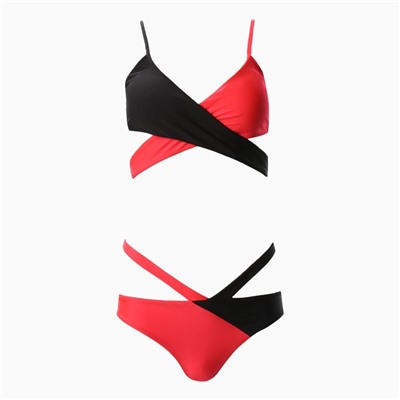 Купальник раздельный двухцветный женский, чёрный, розовый, размер 42