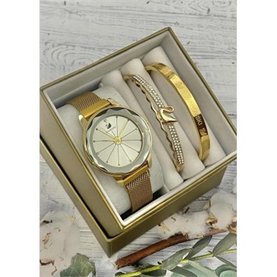 Подарочный набор для женщин часы, 2 браслета + коробка #22853276