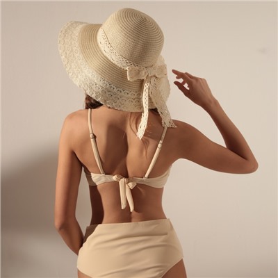 Шляпа женская с кружевом MINAKU, бежевая, размер 58