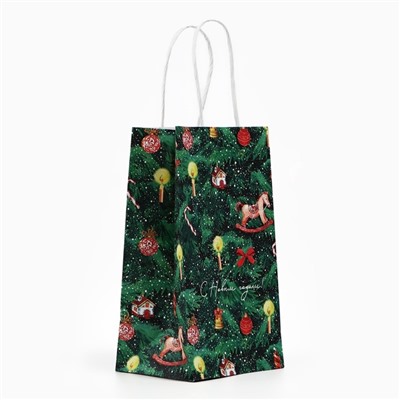 Пакет подарочный новогодний крафтовый «Новогодняя ёлочка», 12×21×9 см