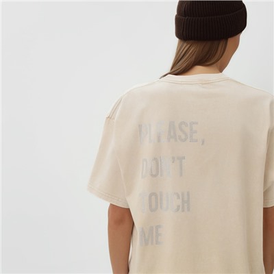 Футболка женская из вареного хлопка Mist Don't touch me, размер 42-44, цвет молочный