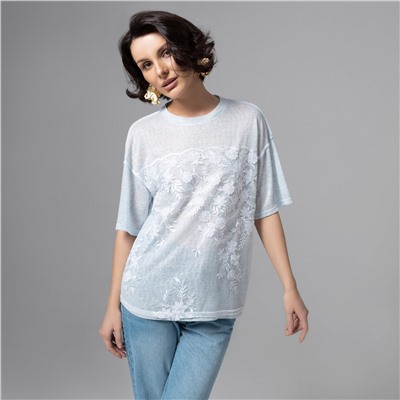 Футболка с объемным декором, Буду тебе сниться (голубой меланж)