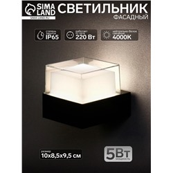 Светильник фасадный «Гранд», 5 Вт, 4000К, IP65, 220 В, пластиковый корпус, чёрный, свечение нейтрально-белое