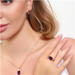 Комплект ювелирной бижутерии коллекция "Дубай" серьги, кулон и кольцо 18 р, покрытие позолота, вставка: фианиты, цвет: фиолетовый, арт.215.390-18