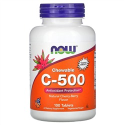 Now Foods, Chewable C-500, жевательный витамин C со вкусом натуральной вишни, 100 таблеток