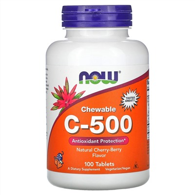 Now Foods, Chewable C-500, жевательный витамин C со вкусом натуральной вишни, 100 таблеток