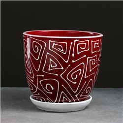 Горшок для цветов «Абстракция», 2.5 л, d=19 см, h=18 см, керамический, с поддоном, красный