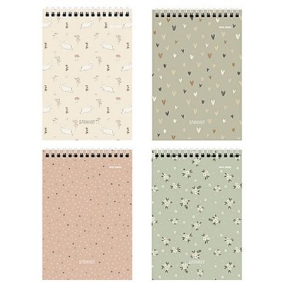 Блокнот на спирали А6 40л клетка "МИЛЫЙ ПАТТЕРН" ассорти Б40-7021 Проф-Пресс