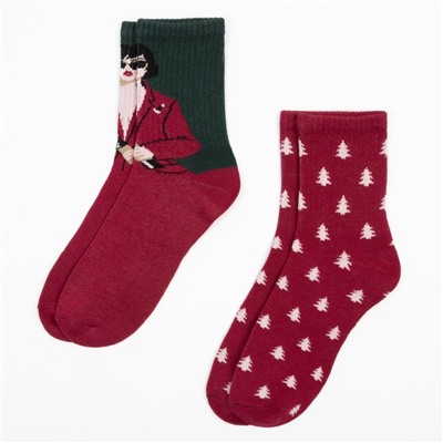 Набор новогодних женских носков KAFTAN «Дама» р. 36-39 (23-25 см), 2 пары