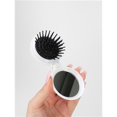 Расчёска массажная DOGS, складная, с зеркалом, d=6.5 см, МИКС