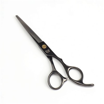 Ножницы парикмахерские с упором Premium, загнутые кольца, лезвие — 6.5 см, чёрные