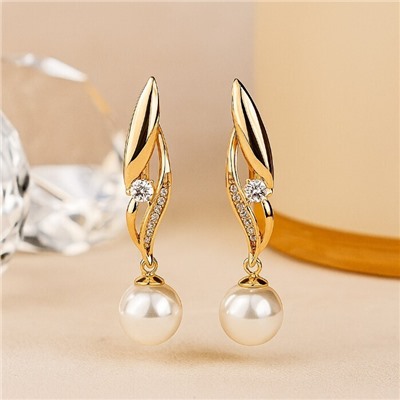 Серьги ювелирная бижутерия коллекция "Xuping" покрытие позолота, втавка: фианиты и искусственный жемчуг, арт.101.328