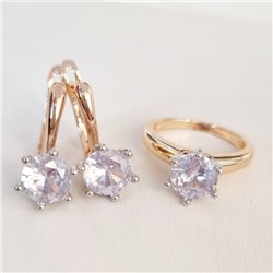 Комплект ювелирная бижутерия коллекция  "Дубай" серьги и кольцо 17 р, покрытие: позолота, вставка: фианит, цвет: прозрачный, арт.217.323-17