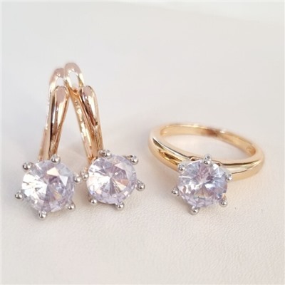 Комплект ювелирная бижутерия коллекция  "Дубай" серьги и кольцо 18 р, покрытие: позолота, вставка: фианит, цвет: прозрачный, арт.217.323-18