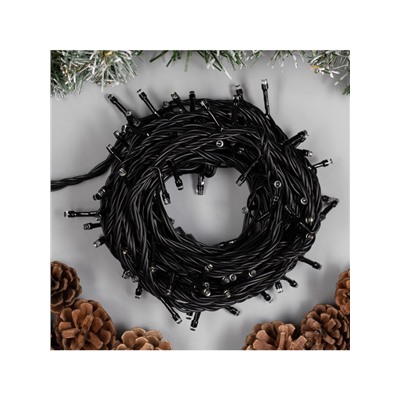 Гирлянда «Нить» 10 м, IP44, УМС, тёмная нить, 100 LED, свечение белое, 220 В