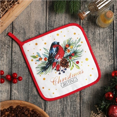 Прихватка «Сhristmas greetings», 19×19 см, МИКС, саржа,100% х/л, ватин 250 г/м²