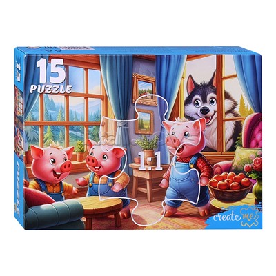 Макси-пазлы 15 "Три веселых поросенка и вол"