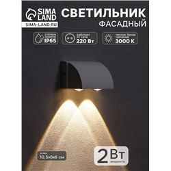 Светильник фасадный «Каскад», FSD-094, 2 Вт, 3000К, 2 луча, IP65, 220 В, металл, белый