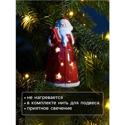 Светодиодная подвеска «Дед Мороз», 9.6×5.1×5.1 см, 1 LED, от батареек LR44×3, свечение тёплое белое