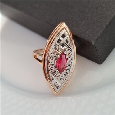 Кольцо коллекция "Дубай", покрытие: позолота, вставка: камень, цвет: малиновый, р-р 18, 048, арт.214.509-18
