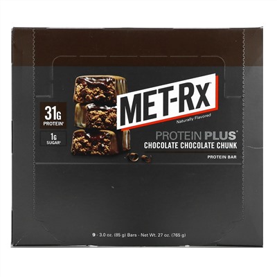 MET-Rx, PROTEIN PLUS Bar, Chocolate Chocolate Chunk, 9 Bars, 3.0 oz (85 g) Each