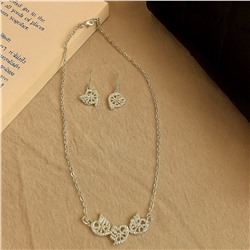 Набор бижутерии серьги и колье на цепочке с подвесками, цвет: серебристый, арт.007.088
