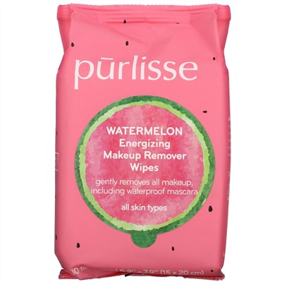 Purlisse, Watermelon, Energizing Makeup Remover Wipes, 30 Towelettes