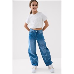 Брюки текстильные джинсовые для девочек PLAYTODAY, 1240107
