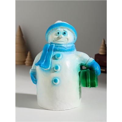 Копилка для денег «Снеговик новогодний с подарком», гипс, 19 см, голубой