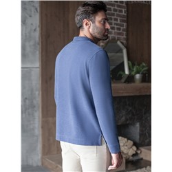 Лонгслив из мягкого фактурного трикотажа с плетеным воротником поло на пуговицах