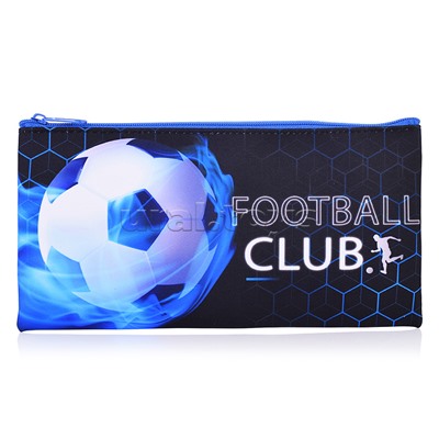 Пенал плоский "Футбол" 20,5х10,8см. Изготовлен из полиэстера, 210 ден. Имеется одно основное отделение на молнии. Предназначен хранения, канцелярских принадлежностей и прочих мелочей,  может использоваться в качестве необольшой косметички