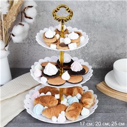 Ваза для сервировки 3-х ярусная 15/18/22 Круг белая / D-1244 /уп 100/ Пластик/689062