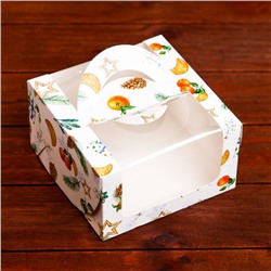 Коробка под бенто - торт с окном «Мандарины и звезды», 14×14×8 см