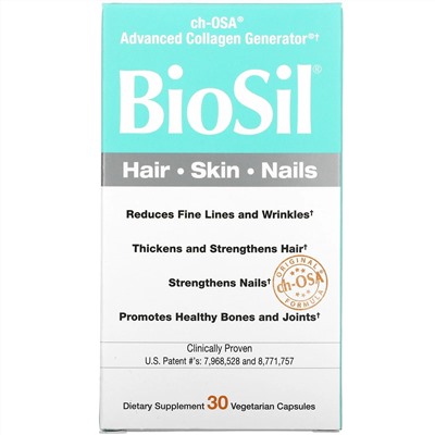 BioSil by Natural Factors, ch-OSA, улучшенный источник коллагена, 30 вегетарианских капсул