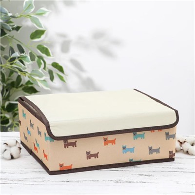 Органайзер для хранения белья с крышкой «Собачки», 13 отделений, 32.5×24×12 см, цвет бежевый