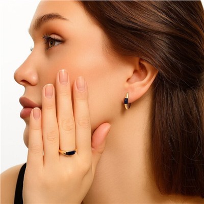 Комплект украшений ювелирная бижутерия Дубайское золото серьги и кольцо 17 р, покрытие позолота, вставка: фианит, цвет: синий, арт.215.233-17,5